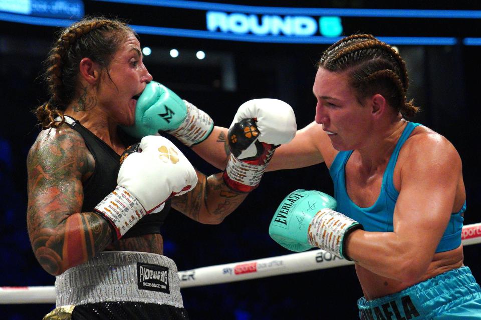 Mikaela Mayer (right) en route to a decision win over Silvia Bortot (PA)