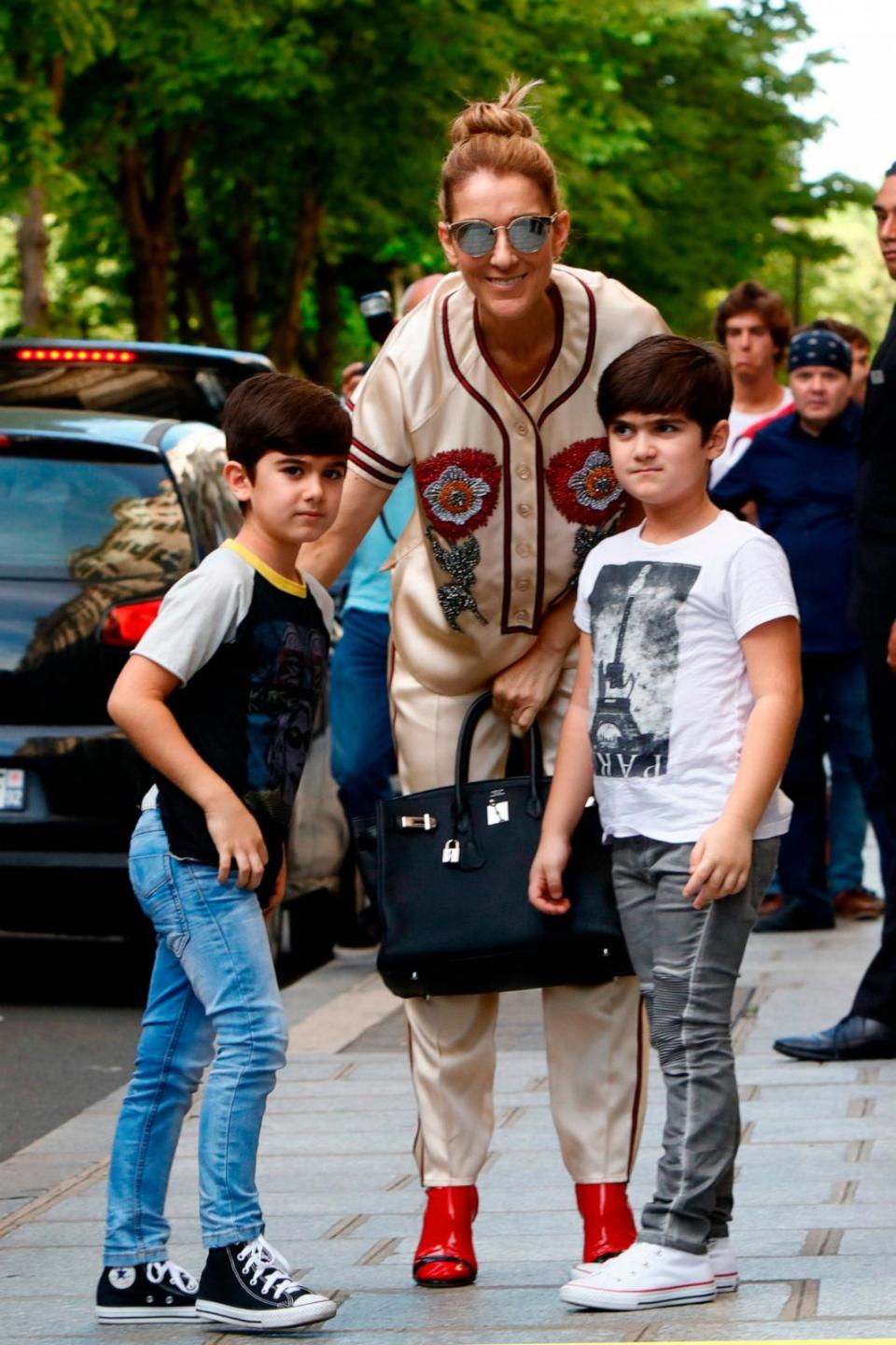 PHOTO: In this July 17, 2017, file photo, Celine Dion is shown out with her twins, Eddy and Nelson, in Paris. (NurPhoto via Getty Images, FILE)