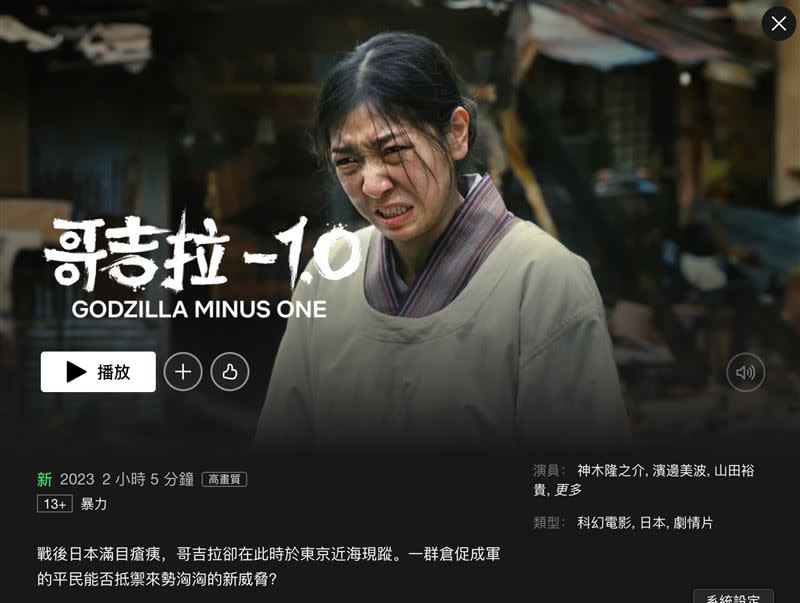 《哥斯拉-1.0》凌晨在Netflix無預警上線，瞬間引發討論。（圖／翻攝自Netflix）