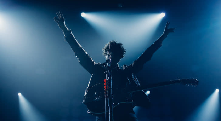 Image of a singer at a rock concert.