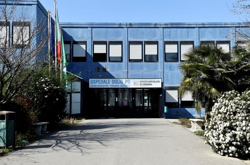 FILE PHOTO: The Oglio Po hospital, where patients suffering from coronavirus disease (COVID-19) are treated, is pictured in Cremona