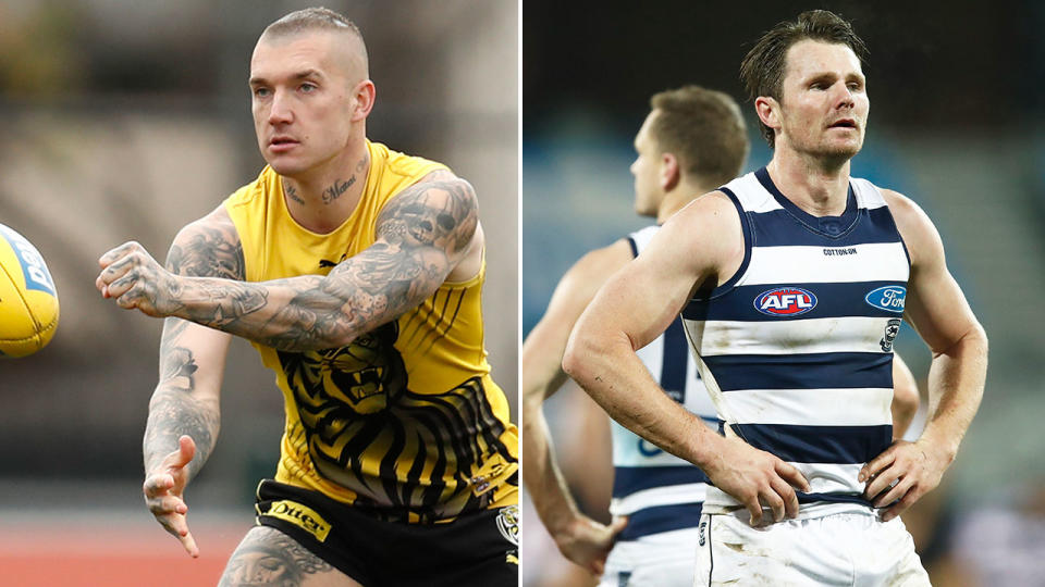 Pictured here, Richmond's Dustin Martin and Geelong's Patrick Dangerfield. 