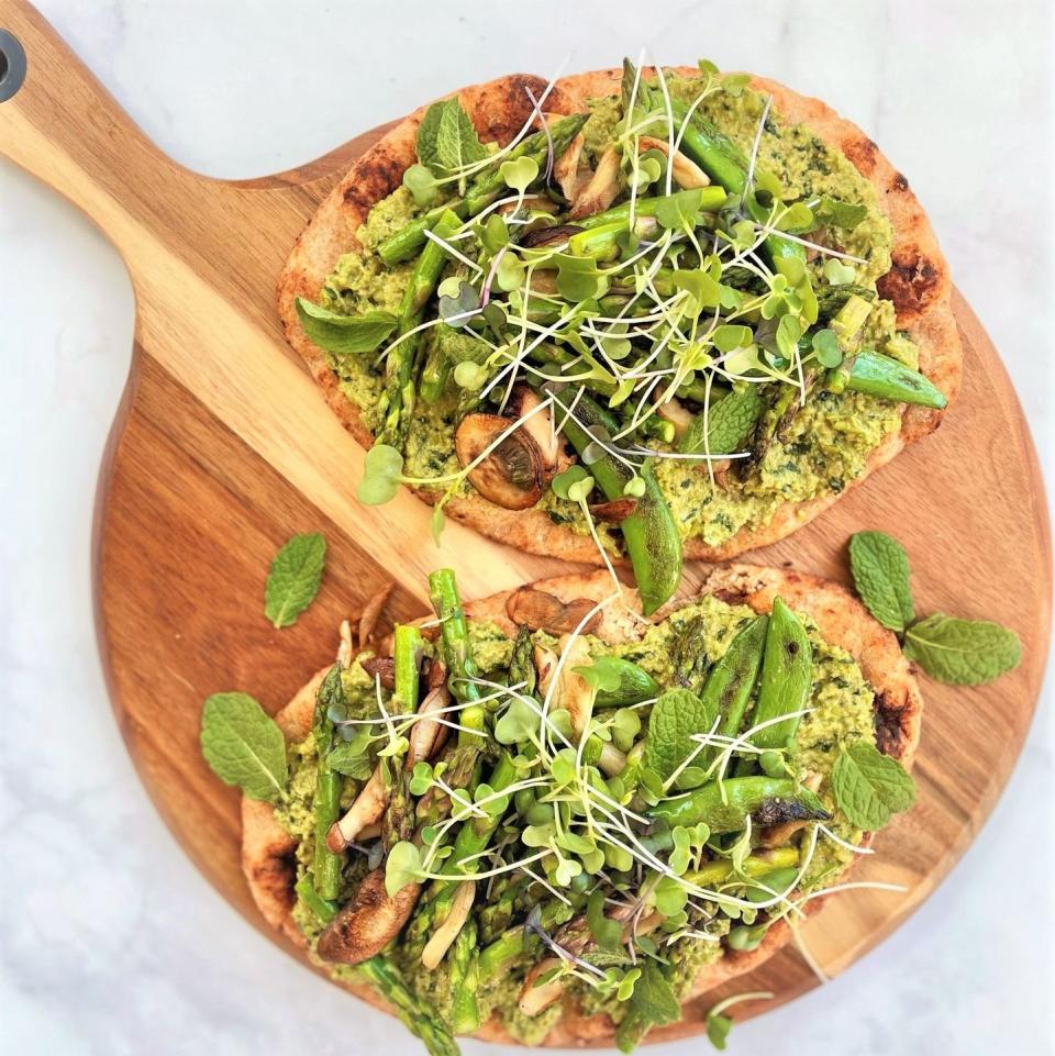 spring green flatbread with edamame pesto