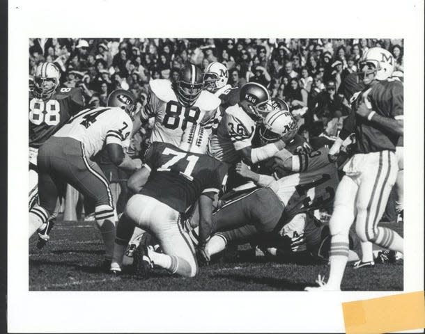 Action from the 1973 Kent State football game against Miami.