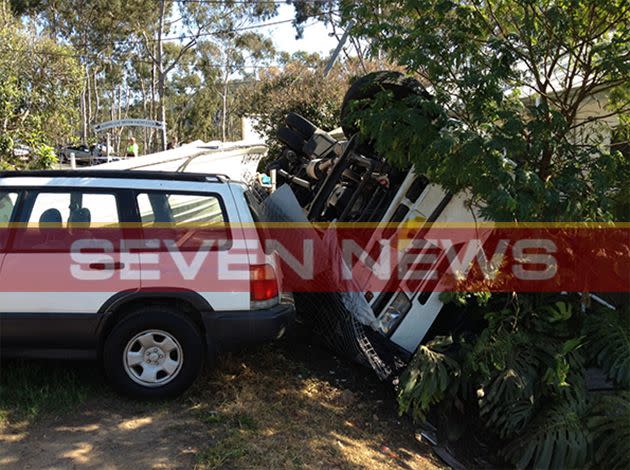 Truck crash at Cottage Point in northern Sydney. Photo: 7News