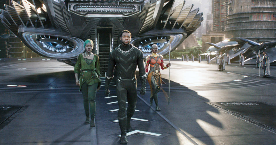 T'Challa, Nakia, and Okoye arrive back to Wakanda