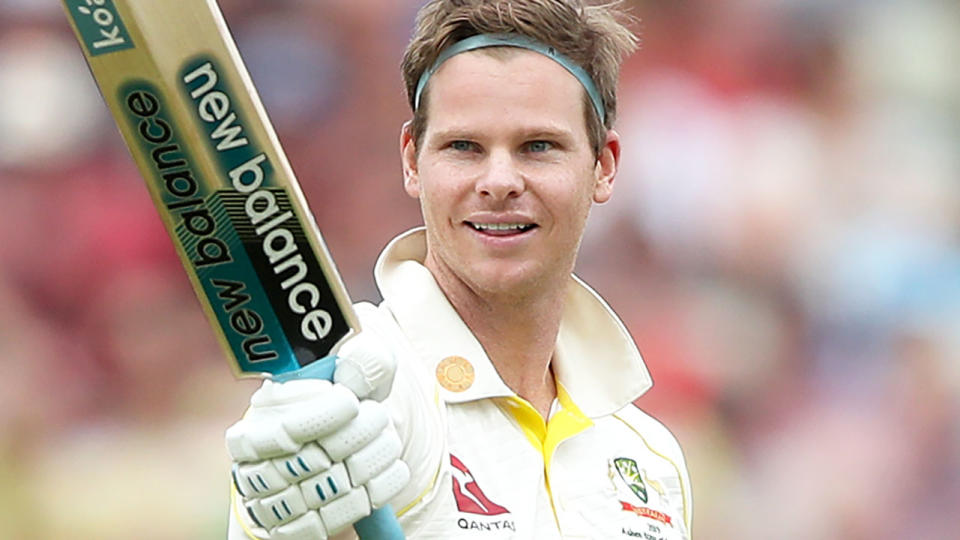 Steve Smith celebrates reaching his century in the first Ashes Test. (Photo by Nick Potts/PA Images via Getty Images)