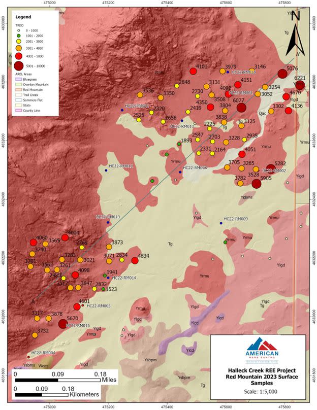 Map showing the locations of the new surface samples.