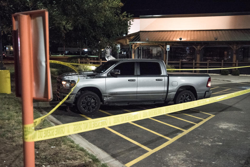 ODESSA, TEXAS - AUGUST 31: Police tape marks the scene outside a Twin Peaks restaurant after multiple people were shot on August 31, 2019 in Odessa, Texas. Officials say an unidentified suspect was shot and killed after killing 5 people and injuring 21 in Odessa and nearby Midland. (Photo by Cengiz Yar/Getty Images)