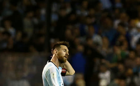Soccer Football - 2018 World Cup Qualifications - South America - Argentina v Peru - La Bombonera stadium, Buenos Aires, Argentina - October 5, 2017. Lionel Messi of Argentina at the end of the game. REUTERS/Agustin Marcarian