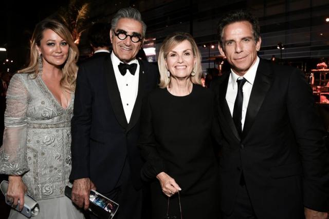 Christine Taylor, from left, Eugene Levy, Deborah Divine and Ben Stiller attend the 2019 Primetime Emmy Awards Governors Ball at the Microsoft Theater on Sunday, Sept. 22, 2019, in Los Angeles. (Photo by Richard Shotwell/Invision/AP)