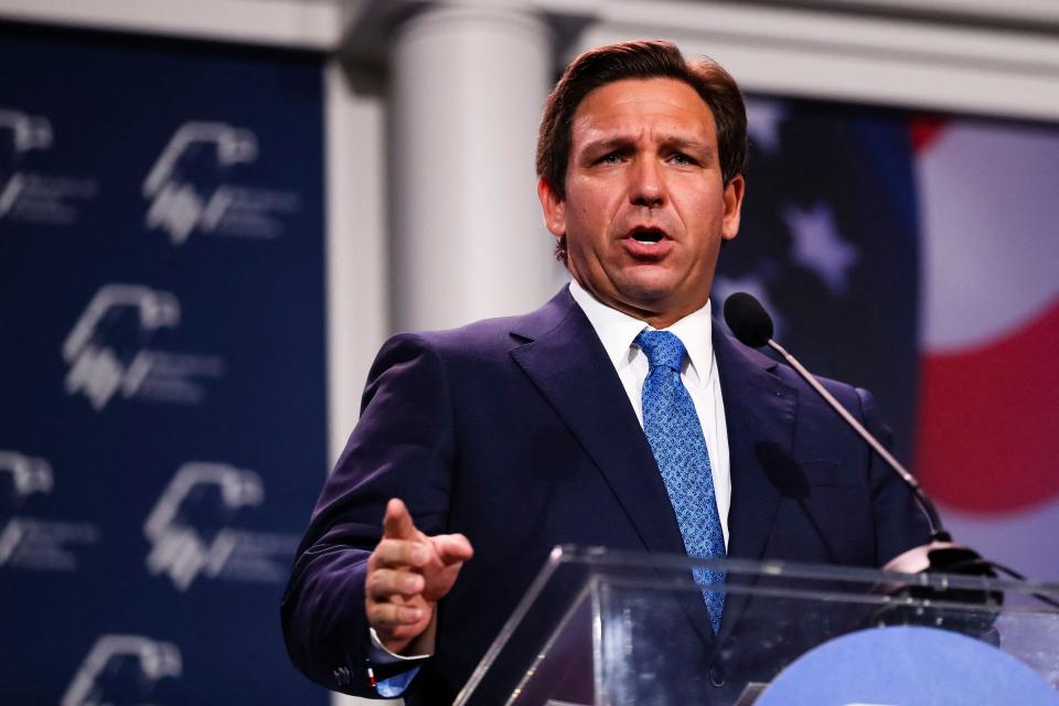 Florida Governor Ron DeSantis speaks at the Republican Jewish Coalition Annual Leadership Meeting in Las Vegas, Nevada