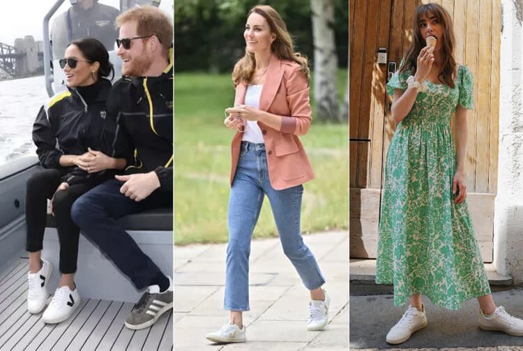 meghan markle; kate middleton; lily collins; veja sneakers