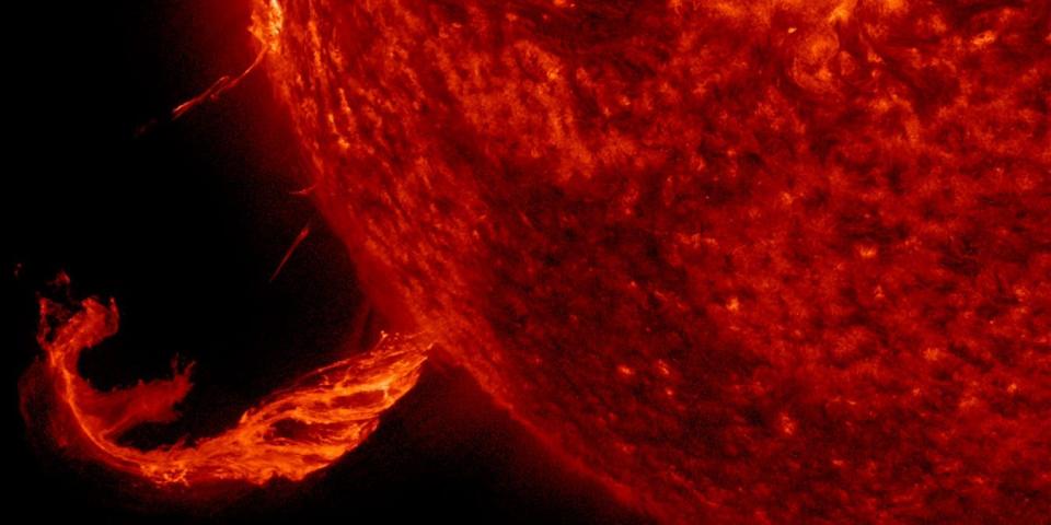 Die Sonne stößt einen koronalen Massenauswurf aus, 24. Februar 2015. - Copyright: NASA/GSFC