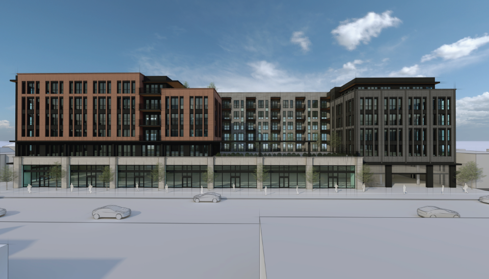 Effler Commercial plans to replace a two-story office building at 1350 W. Fifth Ave. with this six-story apartment and retail building called Fifth x Northwest.