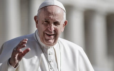 Pope Francis at one of his weekly general audiences in St Peter's Square - Credit: Barcroft Images