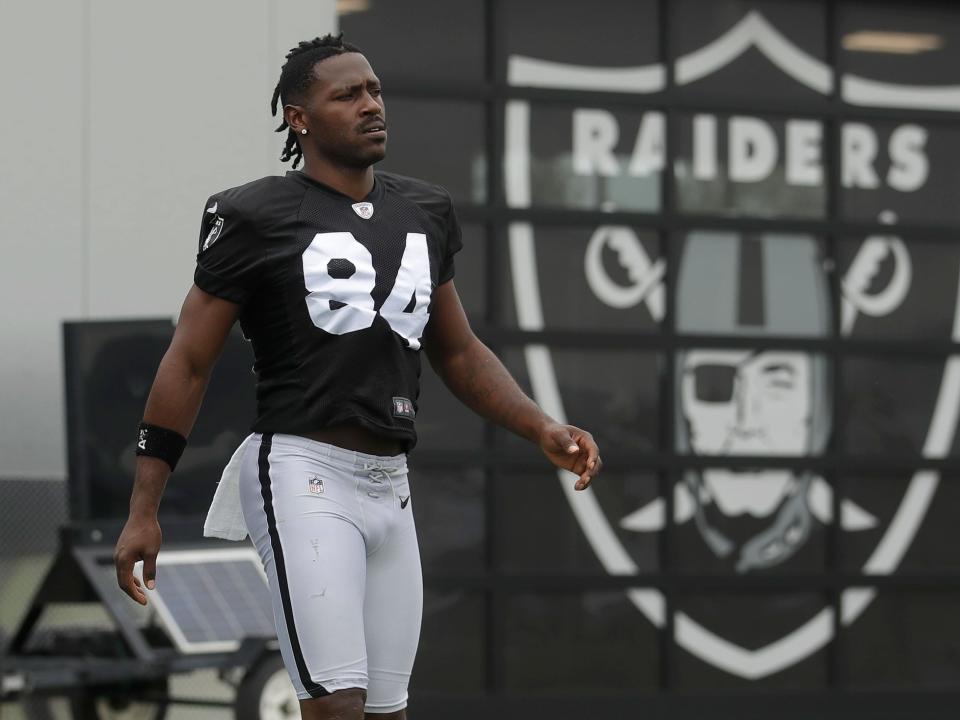 Antonio Brown attends practice with the Oakland Raiders.