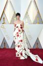 <p>Paz Vega wears a strapless floral-print dress designed by Christopher Bu.</p>