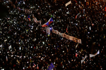 Demonstrators attend a protest rally demanding resignation of Czech Prime Minister Andrej Babis in Prague, Czech Republic, November 23, 2018. REUTERS/David W Cerny