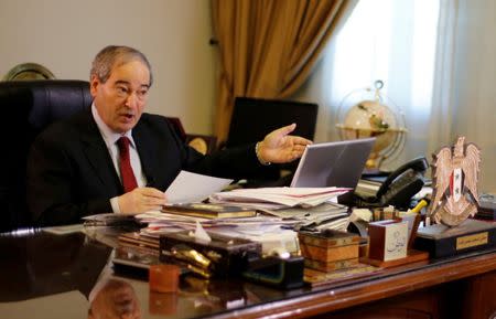 Syrian Deputy Foreign Minister Faisal Meqdad is seen in his office during an interview with Reuters in Damascus, Syria August 6, 2017. REUTERS/Omar Sanadiki