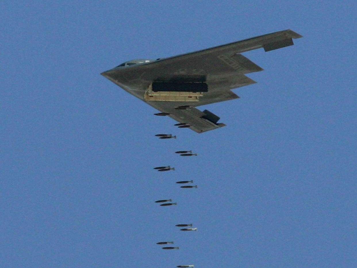 Two US B-2 Spirit stealth bombers were flown from Missouri for the mission: Getty