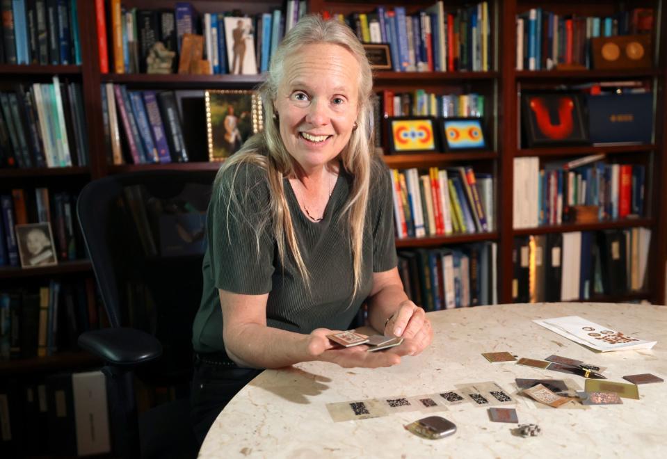 University of Utah Electrical and Computer Engineering Department professor Cynthia Furse holds antennas while posing for a portrait in her office at the University of Utah in Salt Lake City on Tuesday, May 23, 2023. Furse says artificial intelligence has been used to develop antennas for decades. | Kristin Murphy, Deseret News