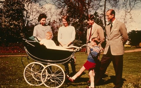 1965: Queen Elizabeth II and The Prince Philip, Duke of Edinburgh with their children (right to left); Charles Prince of Wales, Prince Andrew, Prince Edward and Princess Anne  - Credit: Keystone/Getty IMages