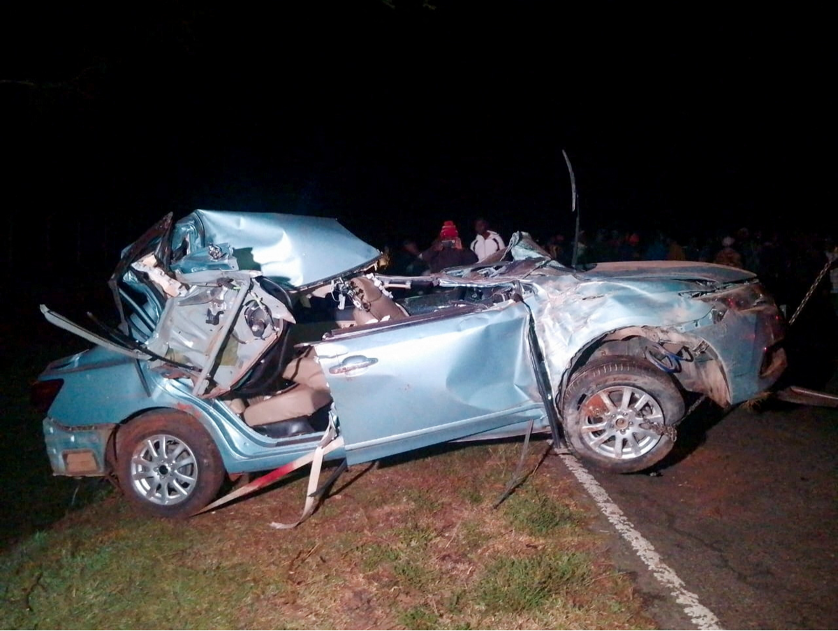 The wreckage of the vehicle in which Kenya's marathon world record holder Kelvin Kiptum and his coach were killed (REUTERS)