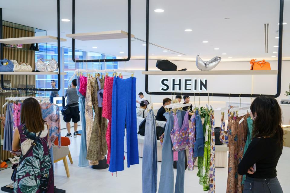 Clothes displayed at the Shein headquarters in Singapore.