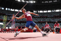 <p>Michael Shuey of Team United States competes in the Men's Javelin Throw Qualification on day twelve of the Tokyo 2020 Olympic Games at Olympic Stadium on August 04, 2021 in Tokyo, Japan. (Photo by David Ramos/Getty Images)</p> 