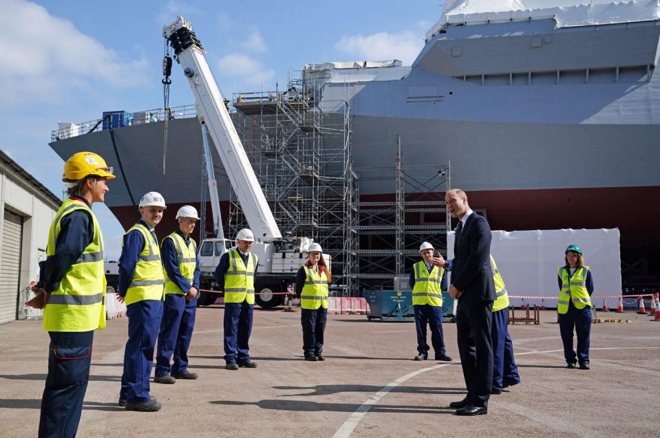 Prince William Honors Warship Construction Workers at the BAE Systems Shipyard in Glasgow