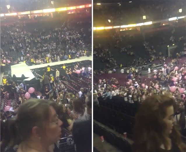 People flee the Manchester Arena after a blast is heard. Source: Twitter