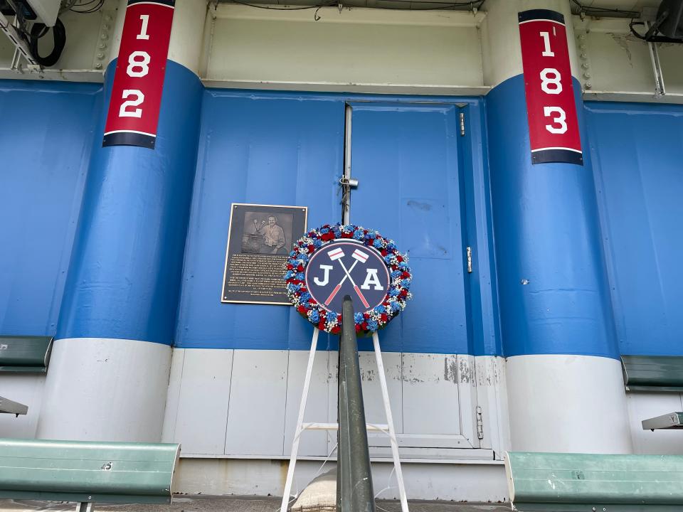 The Guardians honored longtime drummer John Adams during their home opener Friday at Progressive Field. A new plaque is affixed to a wall at the top of the left-field bleachers where Adams sat for decades.