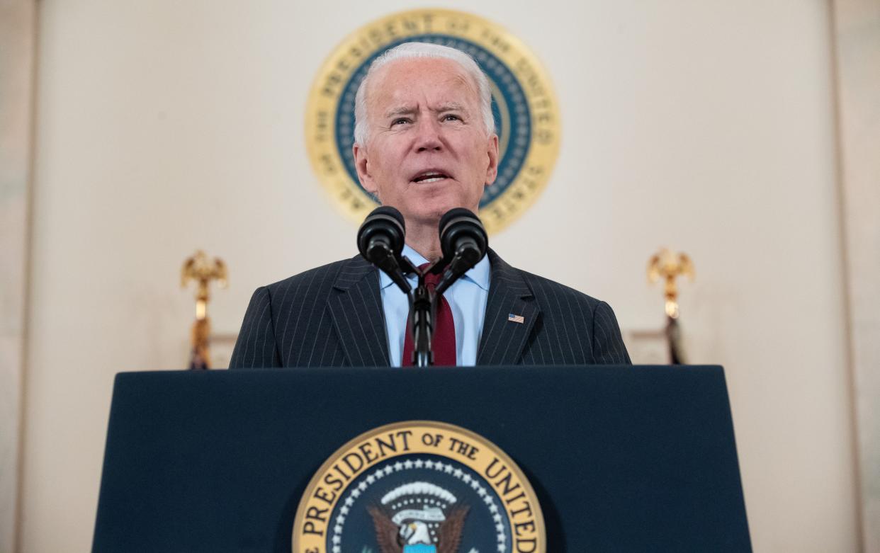 President Biden speaks about lives lost to coronavirus after the death toll passed 500,000 in the U.S. in the Cross Hall of the White House in Washington, DC, on Feb. 22, 2021. President Joe Biden called the milestone of more than 500,000 U.S. deaths from COVID-19 "heartbreaking" on Monday and urged the country to unite against the pandemic. "I know what it's like," an emotional Biden said in a national television address, referring to his own long history of family tragedies.