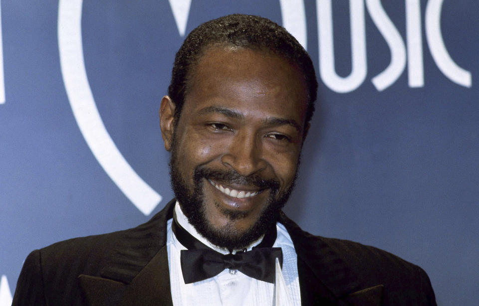 FILE - Singer-songwriter Marvin Gaye, winner of Favorite Soul/R&B Single, "Sexual Healing," attends the American Music Awards on Jan. 17, 1983, in Los Angeles. Jury selection and opening statements are expected to begin Monday, April 24, 2023, in a trial that mashes up Ed Sheeran's “Thinking Out Loud” with Marvin Gaye's “Let's Get It On.” (AP Photo/Doug Pizac, File)