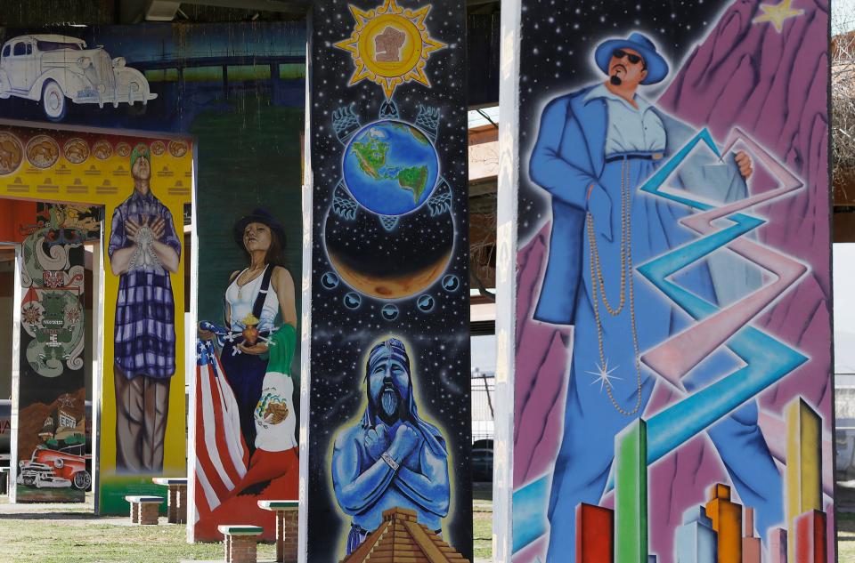 Colorful murals decorate the pillars at Lincoln Park, also known as "El Paso's Chicano Park."