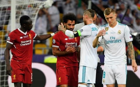 Salah is comforted by Ramos - Credit: PAUL ELLIS/AFP/Getty Images