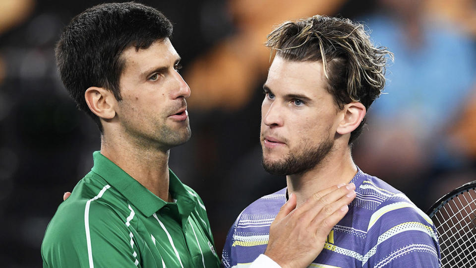 Dominic Thiem (pictured right) congratulating Novak Djokovic (pictured left) after the Australian Open.