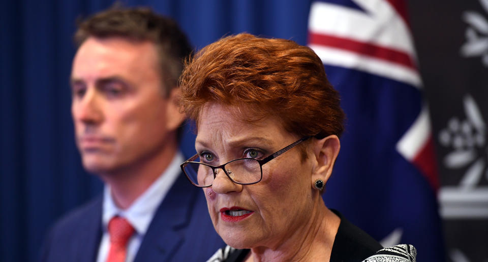 Pauline Hanson described the Al-Jazeera investigation as a stitch-up. Source: AAP