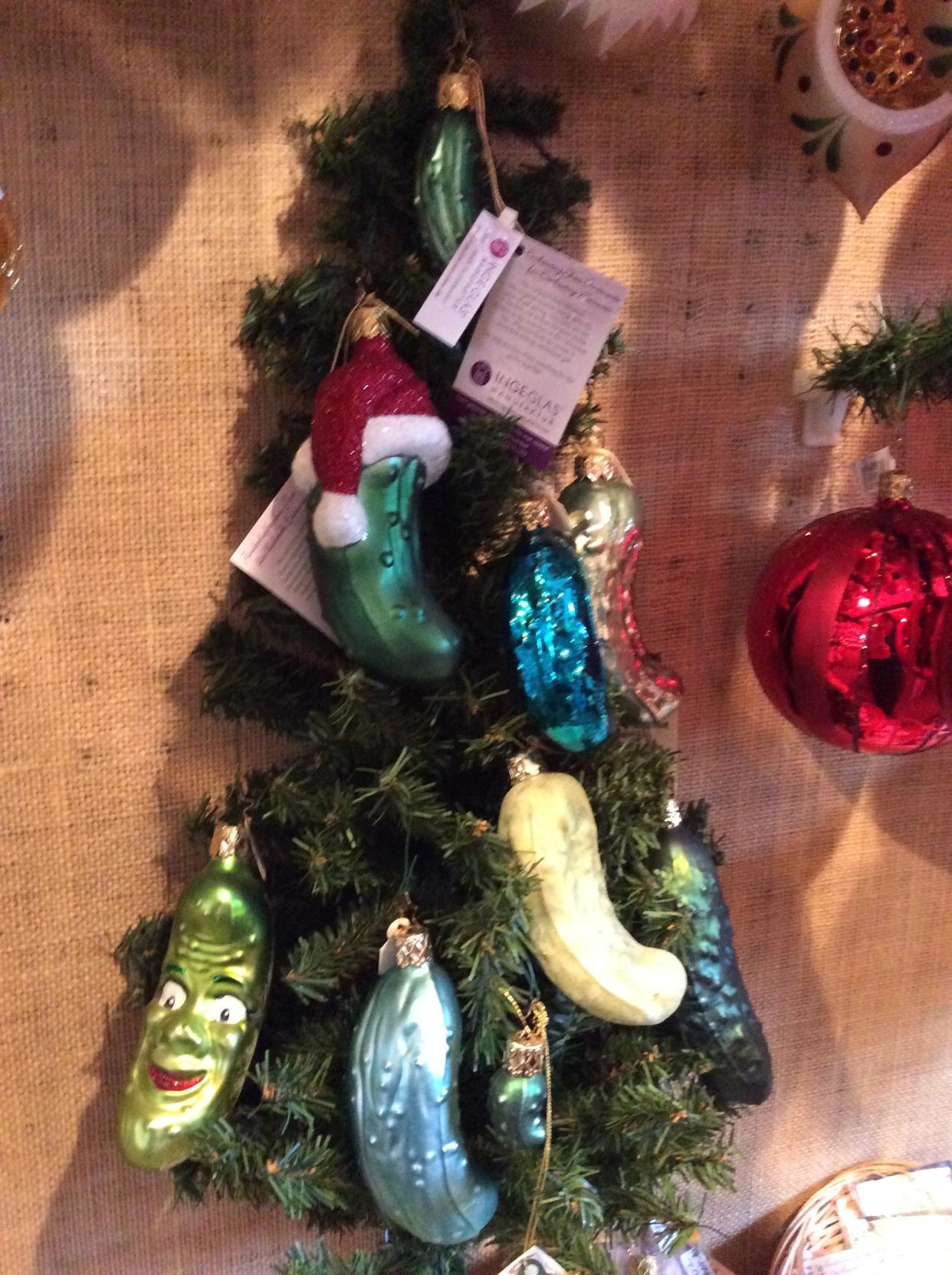 Pickle ornaments are a popular German tradition. Parents hide the pickle in the Christmas tree, and the children try to find it before they can open the presents the next day. Germantown's Sinter Klausen Christmas Markt, which shared German Christmas traditions with the community, closed in December of 2019.  The owner, Irene Blau, died on Christmas Day, 2023.