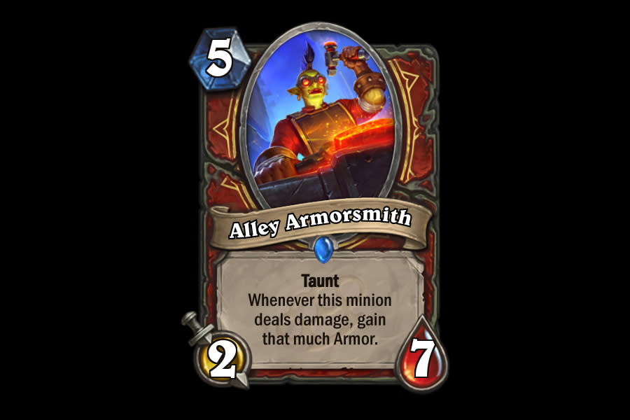 <p>For years, Warrior decks have been the most popular answer to Zoo decks, and Alley Armorsmith is just reinforcing (get it?) that strength. It's even not bad in the control matchup, where low attack minions flood the board for this particular Armorsmith to do some quick work while gaining you more effective health. </p>