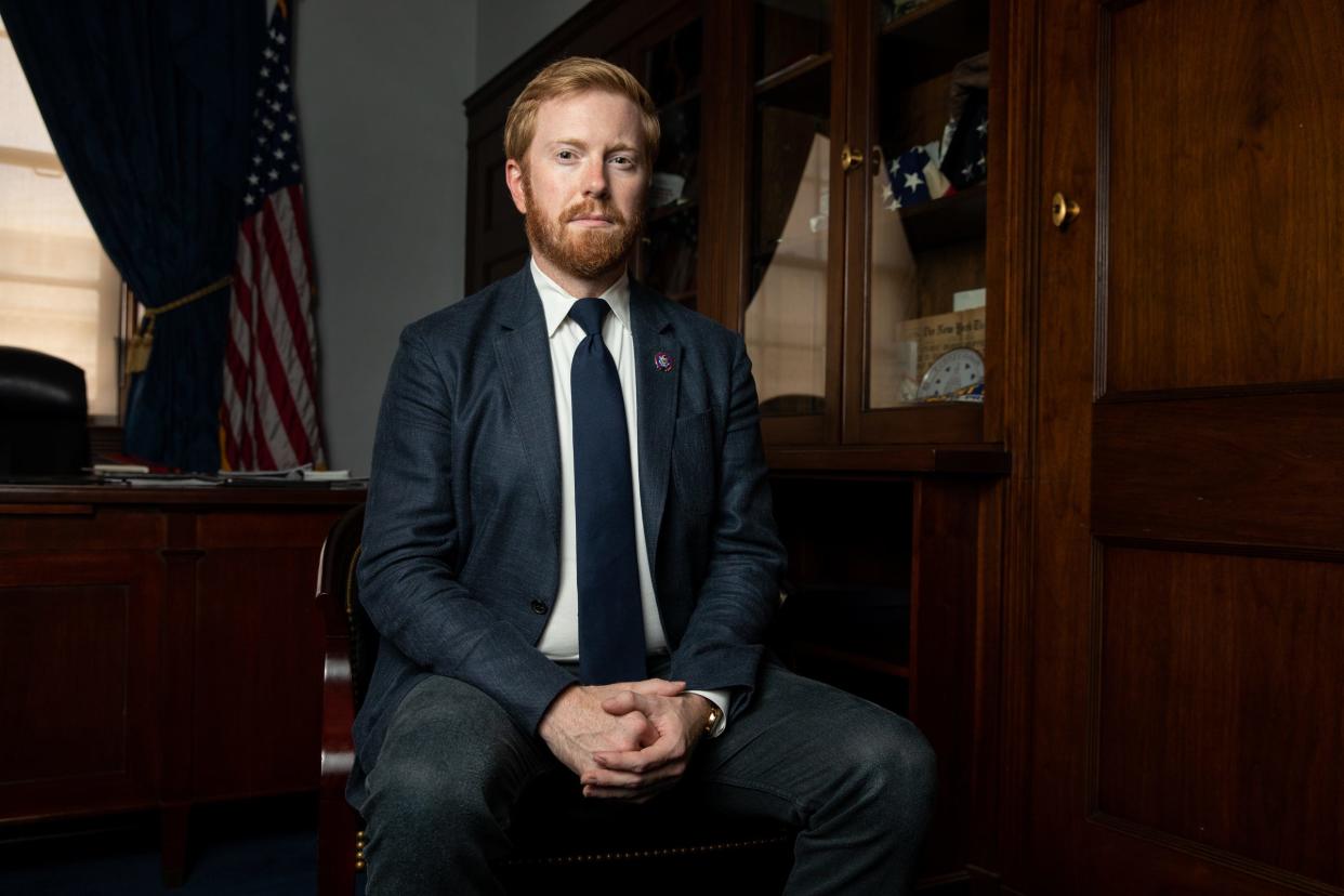 Rep. Peter Meijer, R-Mich., poses for a portrait in his office in July 2021 in Washington. Meijer has served as representative of Michigan's third district since January 2021.