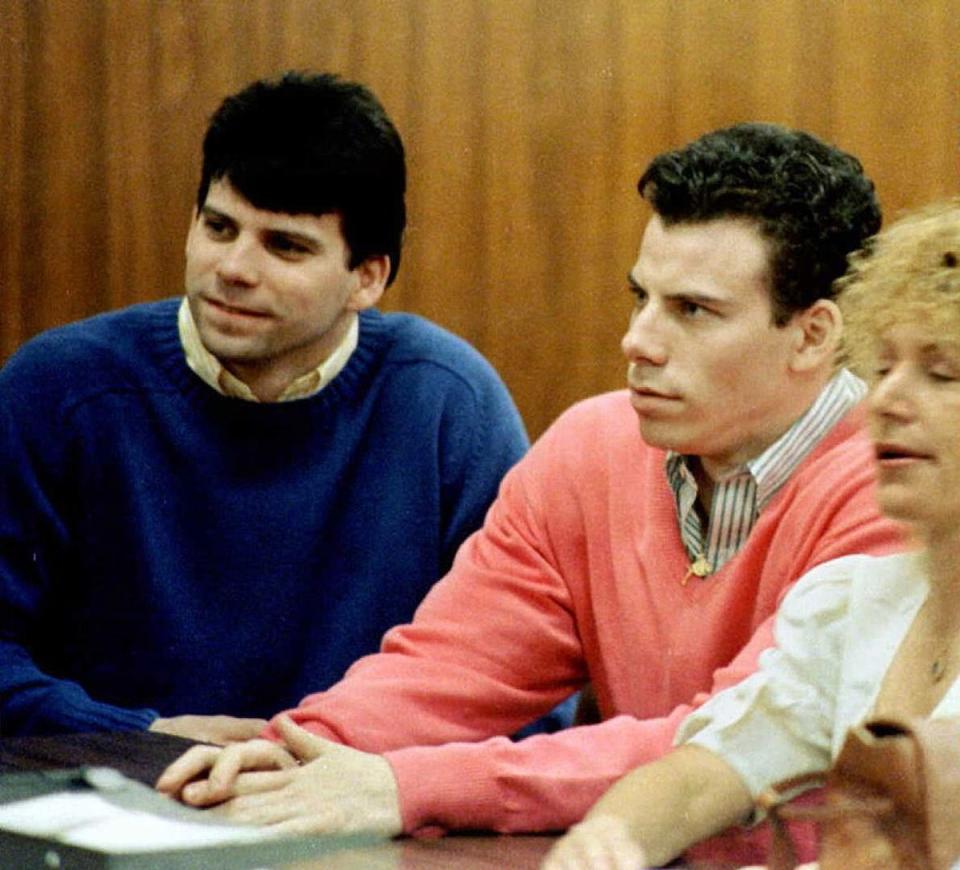 This 1992 file photo shows double murder defendants Erik, right, and Lyle Menendez during a court appearance in Los Angeles (AFP via Getty Images)