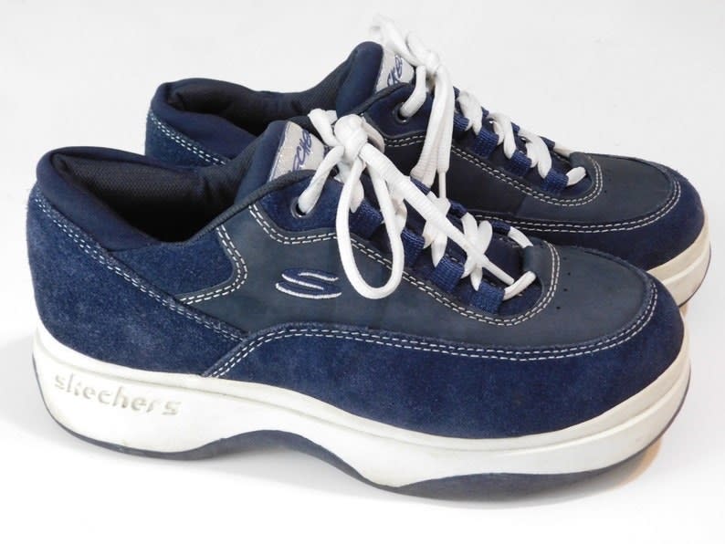 Navy blue Skeechers platform sneakers