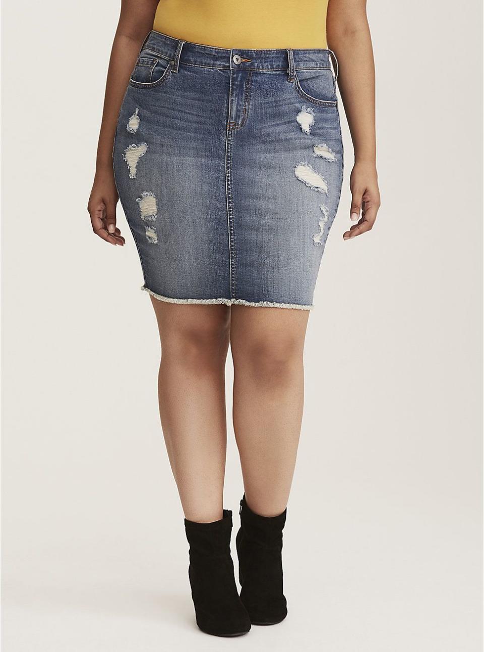 11) Distressed Medium Wash Skirt