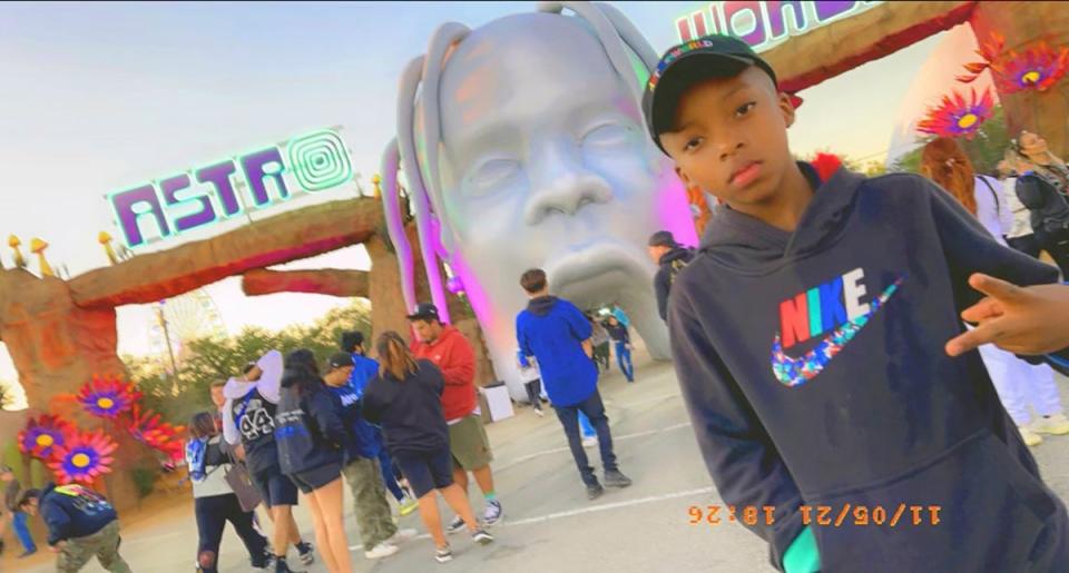 Ezra Blount, 9, the youngest victim of Astroworld music festival posting before the event in a picture provided by his mother (AP)