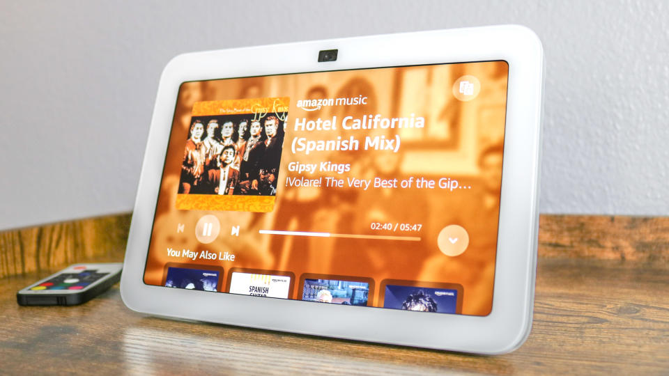 A picture showing Hotel California playing from Amazon Music on the Echo Show 8 (3rd Gen)