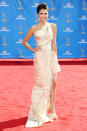 <b>August 29, 2010</b> <br> <b>What she wore:</b> A shimmery, nude one-shoulder Zuhair Murad design for the 2010 Emmy Awards in L.A. <b>How she wore it:</b> With sparkly Chopard earrings, Brian Atwood heels, and an updo. <b>Why it rocked:</b> At her first Emmy Awards since her CW show premiered in September 2009, Dobrev quickly proved herself as a force to be reckoned with on the red carpet, where she was <i>tres</i> chic in this glam gown.