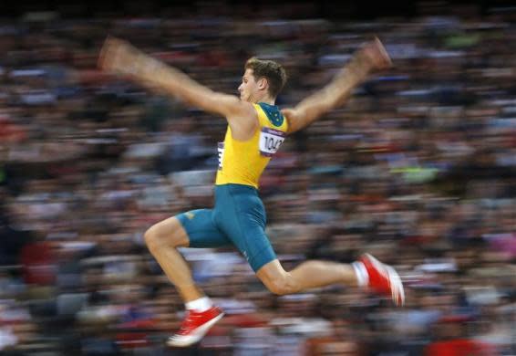 Australia's Henry Frayne competes in the men's long jump final during the London 2012 Olympic Games at the Olympic Stadium August 4, 2012.