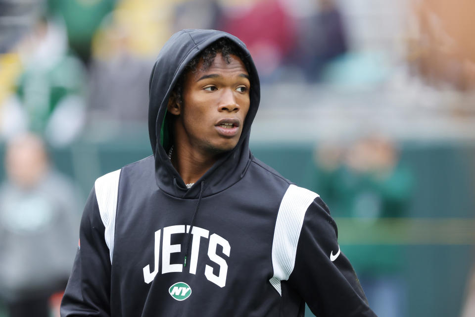 Garrett Wilson isn't happy with the Jets' offensive performance in Week 11. (Photo by Stacy Revere/Getty Images)